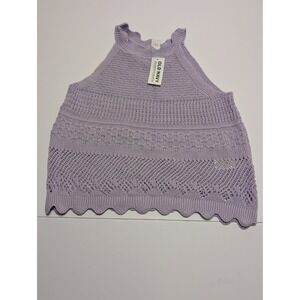 Old Navy Girls Large 10 Lavender Purple Pointelle Knit Halter Tank Top Scallop